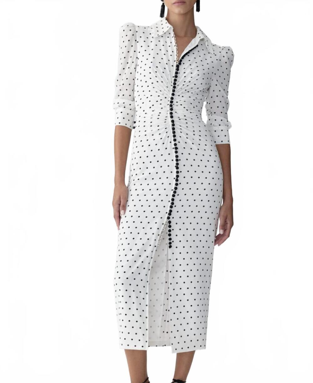 NEW CAROLINA HERRERA polka dot shirt dress in black/white